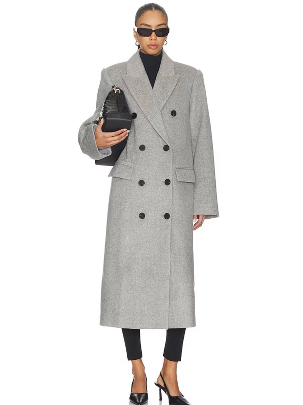 Lovers and Friends Evie Classic Double-Breasted Long Wool Coat - Light Gray